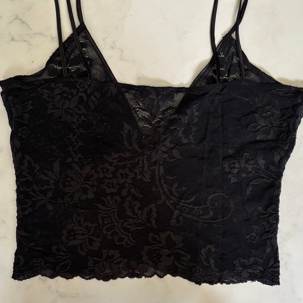 Hanro of Switzerland Black Lace V Neck Sheer Crop Camisole Top Bralette like new - Picture 4 of 12